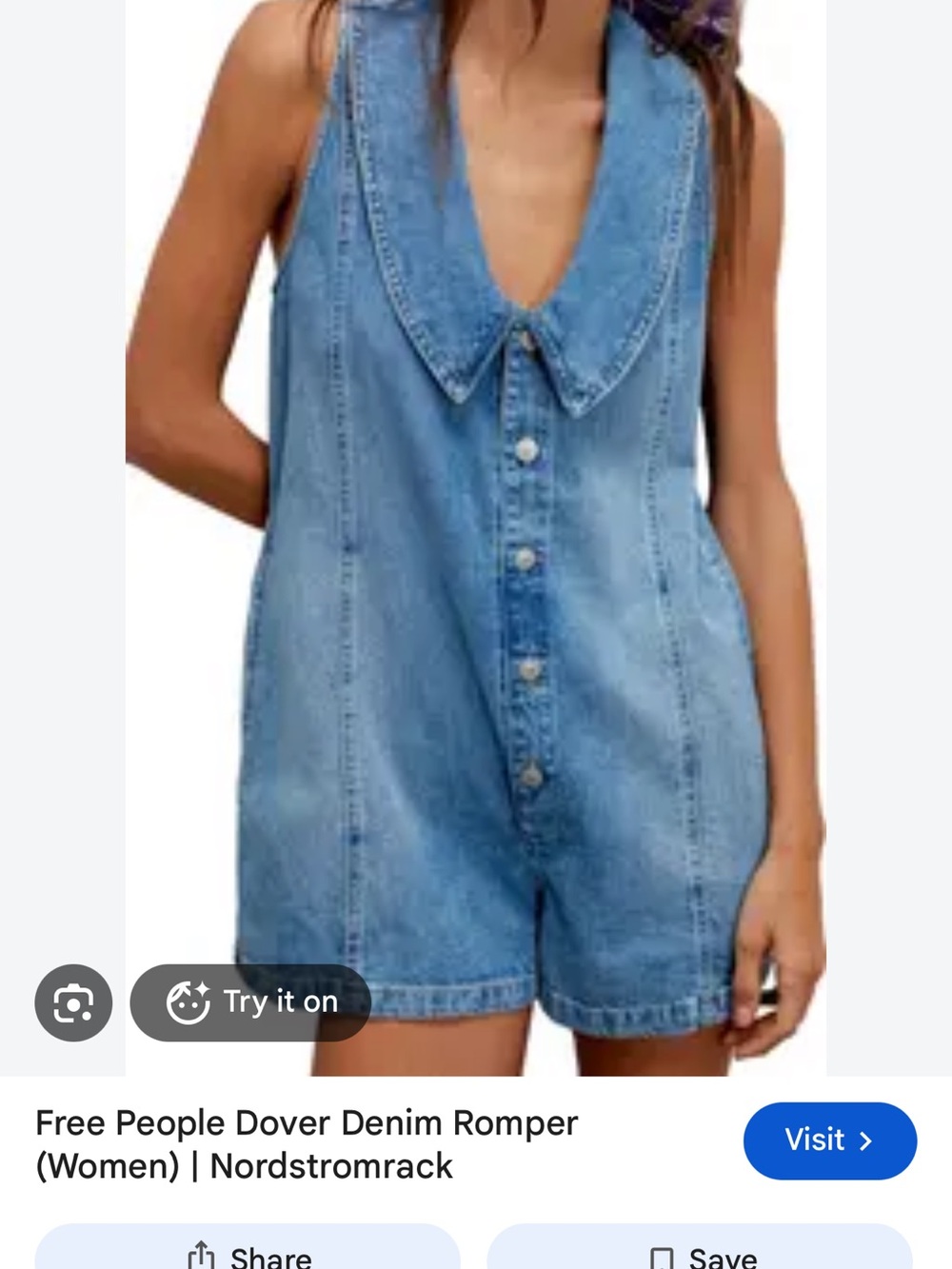 Free People Dover Light Blue Denim Romper nwt